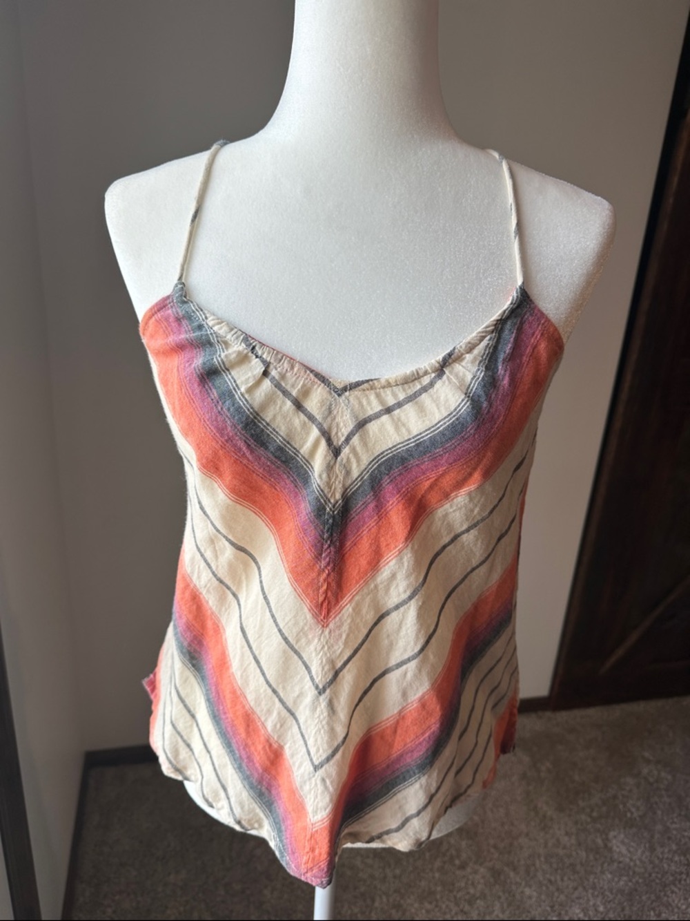 Urban Outfitters Ecote Stripe Spaghetti-Strap Camisole in Cream, Orange & Pink